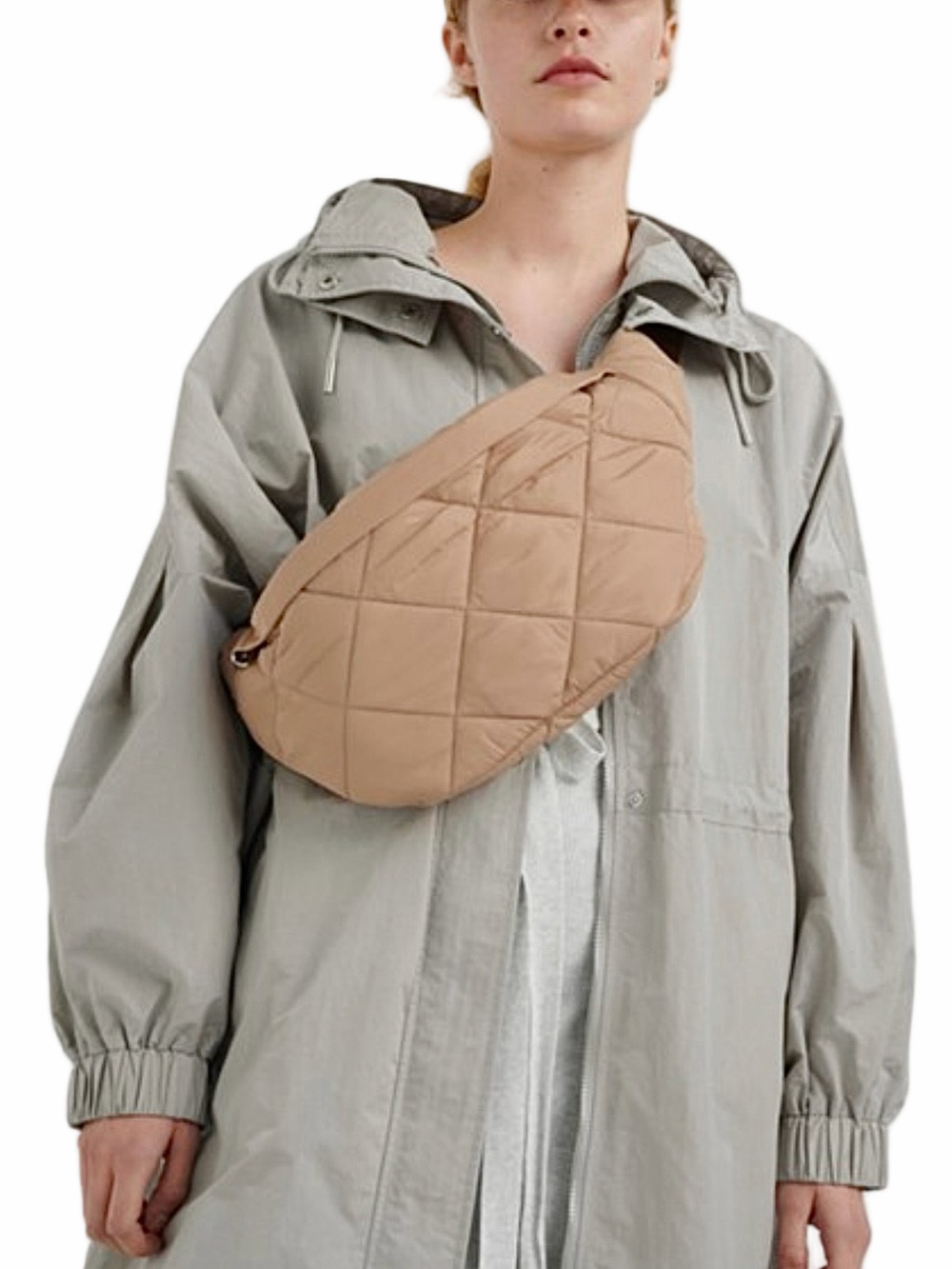 In Wear Copenhagen minimalist large quilted tan DUNA bum bag puffer fanny pack